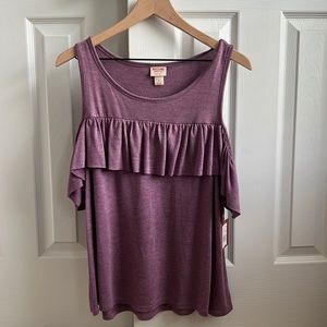 NWT Mossimo purple cold shoulder ruffle tank top size Large